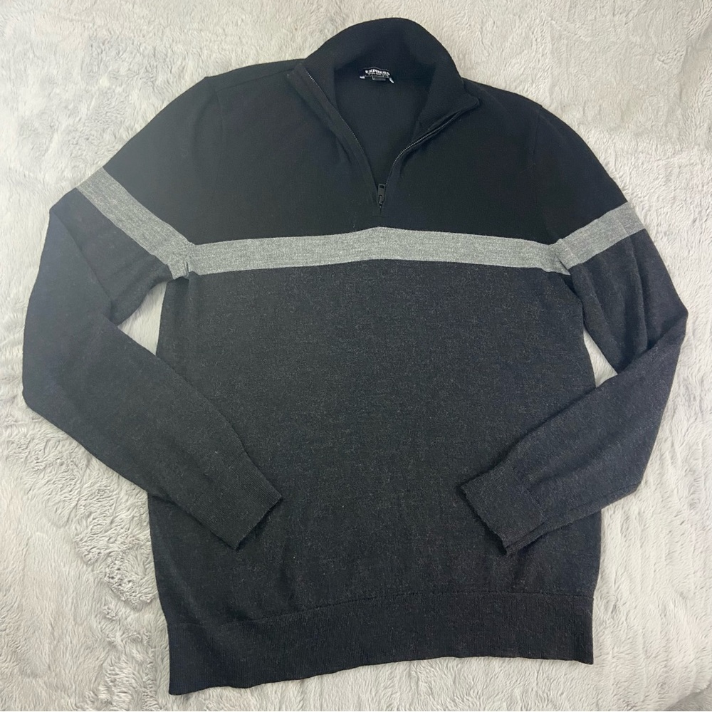 Express Merino Wool Three Quarter Zip Black Gray Sweater Mens Large